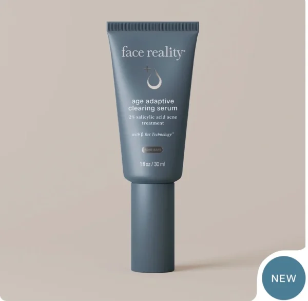 Face Reality Age Adaptive Clearing Serum tube, 2% salicylic acid acne treatment, 1 fl oz / 30 ml
